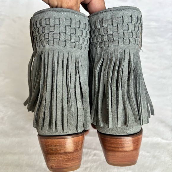 FRYE Steel Blue Suede Sacha Fringe Leather Western Bootie--NEW--7.5 - Picture 8 of 16